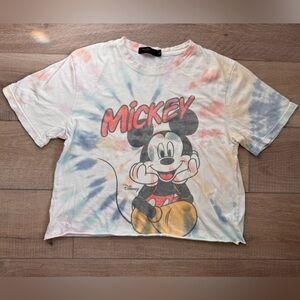 Mickey Mouse Tie-Dye Women’s T-Shirt Boxy Kidcore Disney Crop Top Sleeves Medium